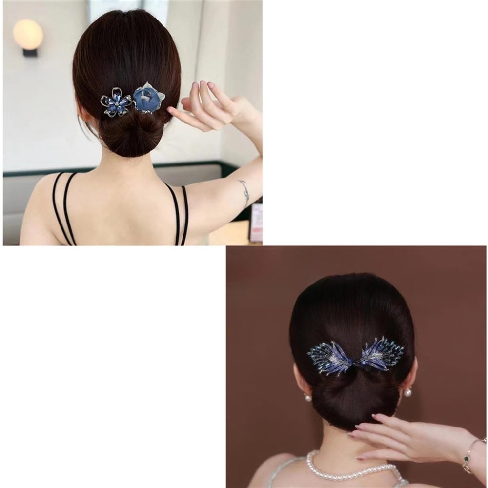 Elegant Hair Clip, Hair Bun Maker, Deft Bun Hair Tie French Twist Hair Bun, Effortless And Elegant Bun In 5 Seconds (Flower Buds + Feathers)