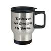Best Barber Travel Mug, Blessed by God Spoiled by My Barber, Present For Men Women, Fun Gifts From Friends, Barber scissors, Barber clippers, Barber razors, Shaving cream, Aftershave, Hair tonic view 2
