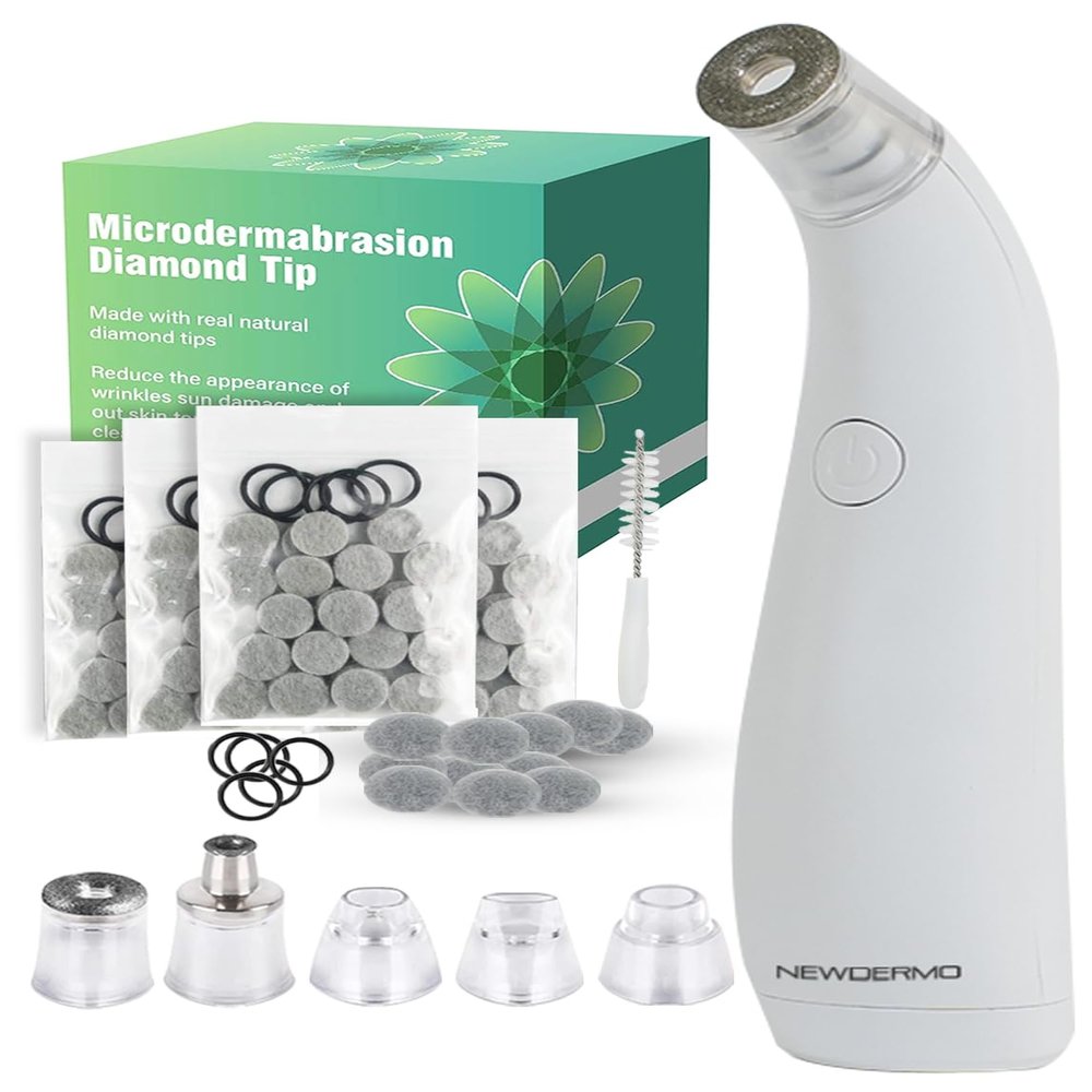 NEWDERMO 2-in-1 Microdermabrasion Machine for Facial, Diamond Microdermabrasion Device USB Rechargeable (White) with Extra Microdermabrasion Filters 120 Pcs
