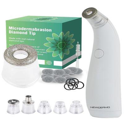 NEWDERMO 2-IN-1 Microdermabrasion Machine for Facial, Diamond Microdermabrasion Device USB Rechargeable (White) with Large Diamond Tip