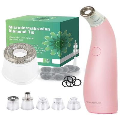 NEWDERMO 2-in-1 Microdermabrasion Machine for Facial, Diamond Microdermabrasion Device USB Rechargeable (Pink) with Large Diamond Tip