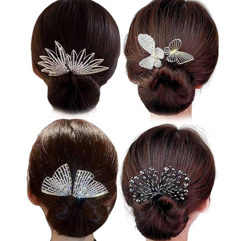 2/4Pcs Ins Style Elegant Lazy Hair Curler, Donut Hair Bun Maker, Deft Bun Bow Twist Maker for Hair, Lazy Flower Hairpin,Bun Effortlessly In 5 Second, Topsy Tail Hair Tool Women (4Pcs C)