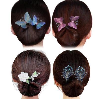 2/4Pcs Ins Style Elegant Lazy Hair Curler, Donut Hair Bun Maker, Deft Bun Bow Twist Maker for Hair, Lazy Flower Hairpin,Bun Effortlessly In 5 Second, Topsy Tail Hair Tool Women (4Pcs B)