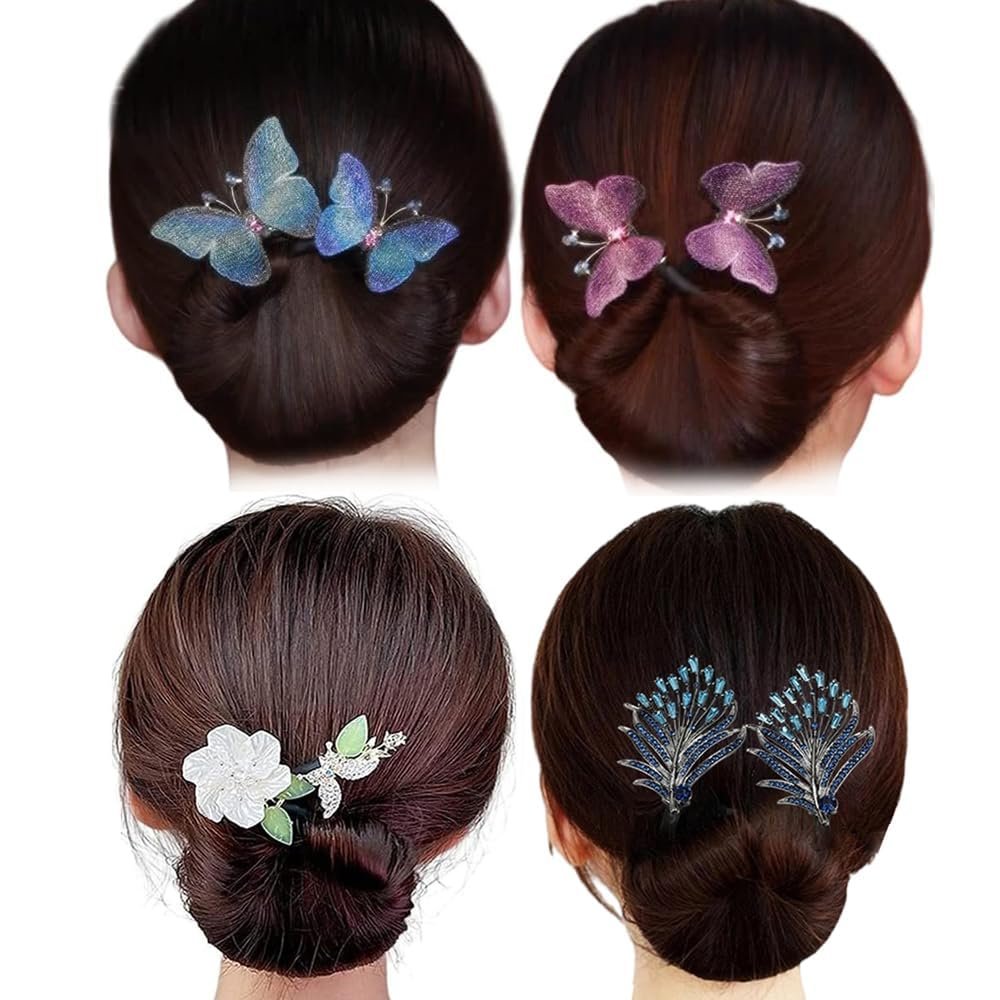 2/4Pcs Ins Style Elegant Lazy Hair Curler, Donut Hair Bun Maker, Deft Bun Bow Twist Maker for Hair, Lazy Flower Hairpin,Bun Effortlessly In 5 Second, Topsy Tail Hair Tool Women (4Pcs B)