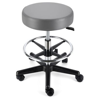 JMU Round Rolling Stool with Foot Rest,Ultra Soft PVC Leather Large Seat,Heavy Weight Capacity 400lbs, Adjustable Height for Tattoo Salon Spa Office Dentist Healthcare(Charcoal)