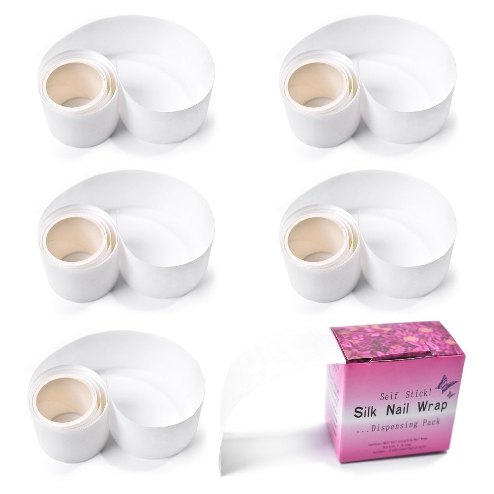 KADS 5 Rolls Nail Repair Fiberglass Silk Wrap Self Adhesive Anti Damage DIY Strong Protect Reinforce Extension StickerNail Protector Tool for Home Use or Salon (5 Rolls)