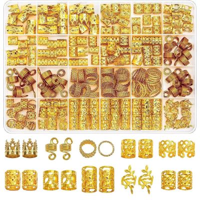 220 Pcs Gold Hair Jewelry Braid, Tuefuzy Hair Accessory, Hair Dreadlock Accessory Braid, Metal Gold Braids Rings Cuffs Clips for Jewelry Decorations