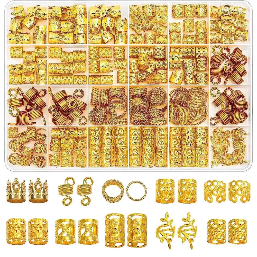 220 Pcs Gold Hair Jewelry Braid, Tuefuzy Hair Accessory, Hair Dreadlock Accessory Braid, Metal Gold Braids Rings Cuffs Clips for Jewelry Decorations