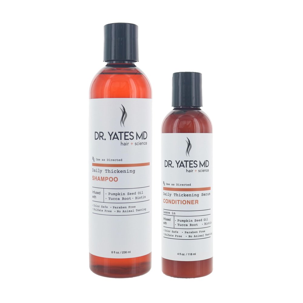 Dr. Yates MD - 8 fl oz Daily Thickening Shampoo Bundle with 4 fl oz Daily Thickening Serum Leave In Conditioner with Pumpkin Seed Oil, Yucca Root, and Biotin