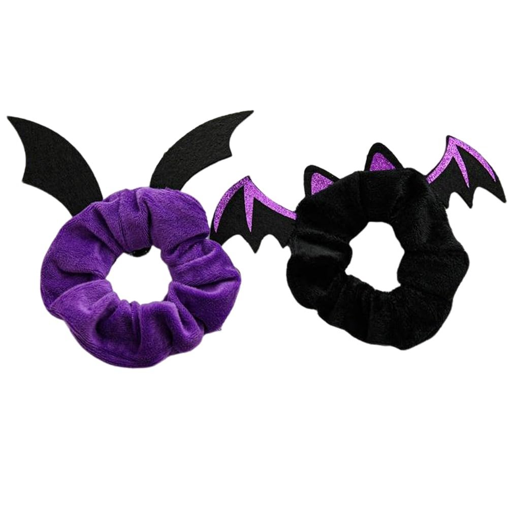 2pcs Halloween Hair Ties Bat Demon Hair Scrunchies Elastics Hair Bands Purple Black Halloween Hair Accessories Jewelry