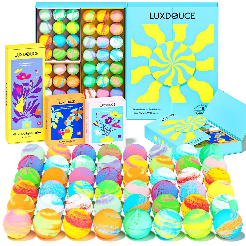 48 Pack Bath Bombs Gift Set  Aromatic Bubble Bombs with 18 Scents, SPA Relaxing & Skin Nourishing, Ideal Self-Care Gifts for Women, Wife, Grandma, or Daughter on Birthdays or Summer Occasions