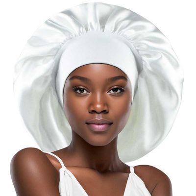 White Silk Bonnet for Women Long Hair Cover Satin Bonnet for Sleeping Braids Extra Large Satin Sleep Cap Head Cover XL Night Hats