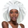 White Silk Bonnet for Women Long Hair Cover Satin Bonnet for Sleeping Braids Extra Large Satin Sleep Cap Head Cover XL Night Hats view 1