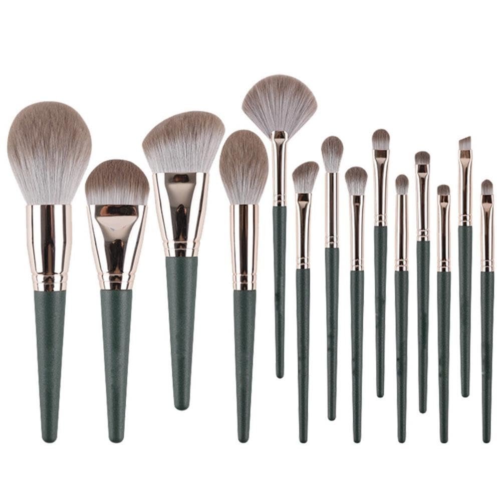 Makeup Brush Set 14 Pcs Premium Synthetic Foundation Powder Concealer Eye Shadow Blush Makeup Brushes with Green Case (Green) (14 Green Clouds + Green Bag)