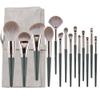 Makeup Brush Set 14 Pcs Premium Synthetic Foundation Powder Concealer Eye Shadow Blush Makeup Brushes with Green Case (Green) (14 Green Clouds + Green Bag) view 2