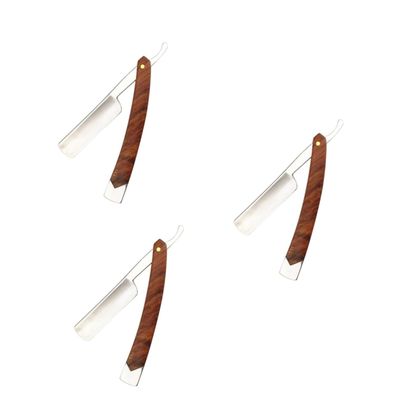 FOMIYES 3pcs Ergonomic Beard Manual Shaver Mustache Trimmer Hair Razor for Men Barber Care Wood Handle