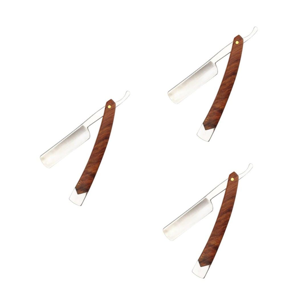 FRCOLOR 3pcs Ergonomic Beard Trimmer Men Manual Shaving Razor Straight Barber Razor Handle Beard Cutting Tools for Men