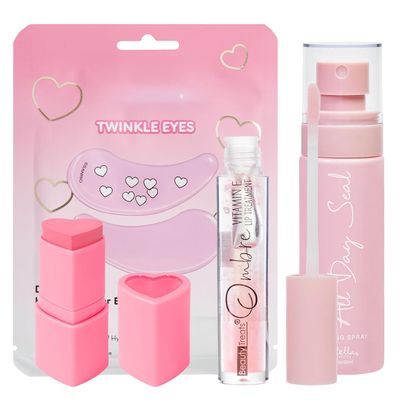 Glam Lux Beauty Bundle Mystery Makeup Sets Kitty Twinkle Eyes Patches, Amorus Matte Sweet Blush Stick, All Day Setting Spray & Beauty Treats Ombre Lip Treatment Gifts
