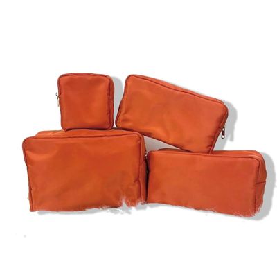 Fall Nylon Cosmetic Bag - Burnt Orange Customizable Bags With Glitter Varsity Letter Initial Patches - Nylon Makeup Bag - Perfect Gift for Bridesmaid