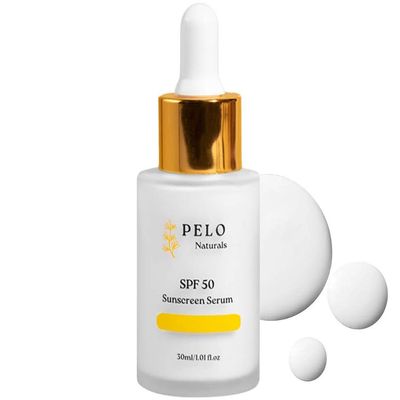 PELO Naturals Sunscreen Serum For Face SPF50, Skin Protection, Mineral Broad Spectrum Sunscreen With Zinc Oxide & Titanium Dioxide, Fast-Absorbing, Dewy Finish Primer, Lightly Scented
