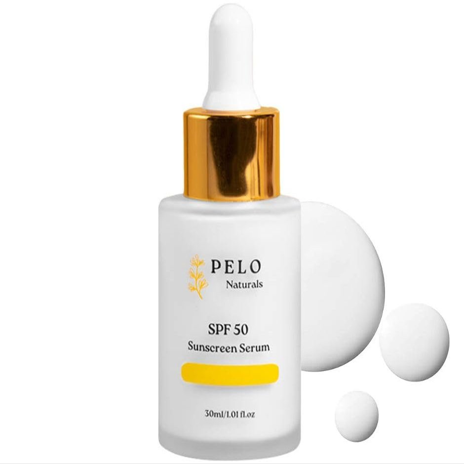 PELO Naturals Sunscreen Serum For Face SPF50, Skin Protection, Mineral Broad Spectrum Sunscreen With Zinc Oxide & Titanium Dioxide, Fast-Absorbing, Dewy Finish Primer, Lightly Scented