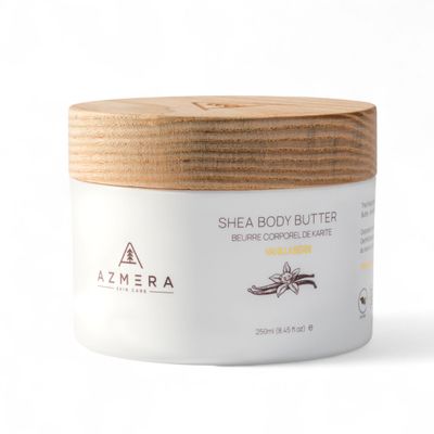 AZMERA Handcrafted Whipped Shea Body Butter Luxurious Vanilla Bean Scented Moisturizer for Dry, Sensitive Skin, Argan Oil & Vitamin E Vegan, Non-Greasy Skincare 8.82 oz