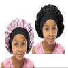SENGTERM Kids Satin Bonnet Double Layer Wide Elastic Band Sleep Cap Hair Bonnet Silky Night Cap for Toddler Child (Kids Black&Pink) view 1
