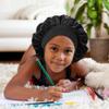 SENGTERM Kids Satin Bonnet Double Layer Wide Elastic Band Sleep Cap Hair Bonnet Silky Night Cap for Toddler Child (Kids Black&Pink) view 4