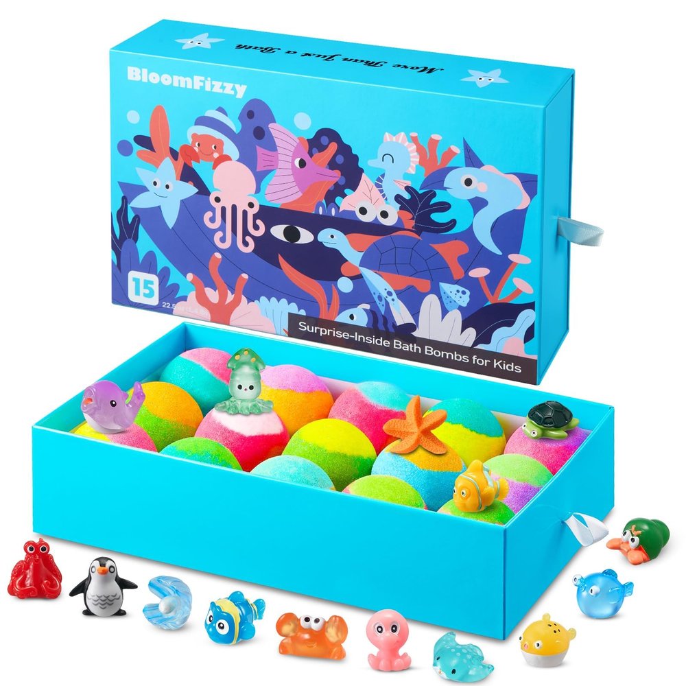 Sea Surprise Bath Bombs for Kids 15 Pack Fizzy Gift Set with Hidden Ocean Toys, Gentle & Scented, Kid-Safe & Fun Bath Time, Great Summer Treats & Birthday Gifts for Boys and Girls