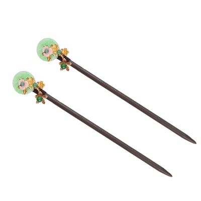 FRCOLOR 2pcs Vintage Chinese Hair Bun Holder Handmade Wooden Hairpin Chopsticks for Elegant Hairstyles for Parties Costumes and Casual Occasions