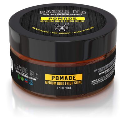 Razor MD Natural Water Based Hair Pomade for Men With High Shine and Slickback Finish, Medium Strong Hold Best Hair Products for Mens with Curly, Long, Wavy and Thin Hair, Made in the USA, 3.75 oz