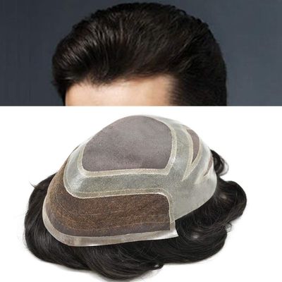 Mens Toupee Wigs Hair System for Men French Lace Front Mens Hair Piece Replacement Hair Unit Natural Hairline Fine Mono Poly Skin Toupee for Men (8''x10''-120% Med-light to Medium Density, #1B60 Off Black+60% Gray)