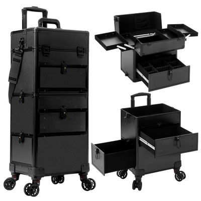 AROUS Rolling Makeup Case with 3 Drawers, Cosmetology Case on Wheels 5 IN 1 Makeup Train Case Make Up Organizer for Artist Salon Nail Teach Trunk,Black