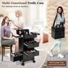 AROUS Rolling Makeup Case with 3 Drawers, Cosmetology Case on Wheels 5 IN 1 Makeup Train Case Make Up Organizer for Artist Salon Nail Teach Trunk,Black view 4