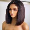 12inch Pu Wig Silk Base Short Yaki Bob Human Hair Wigs for Women Italian Yaki 5X5 Silk Top Wigs Human Hair Glueless Short Cut Human Hair Wig with Baby Hair Middle Part 130density view 3