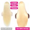 13x6 Blonde Lace Front Wigs Human Hair 250 Density 32 Inch Straight 613 Lace Front Wig Human Hair Pre Plucked 613 HD Transparent Lace Frontal Wig Guleless Wigs Human Hair Natural Hairline view 3