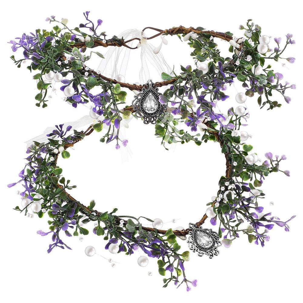 2pcs Flower Headband Handmade Floral Crown Bridal Fairy Headpiece Hair Accessories for Women Girls Wedding Birthday