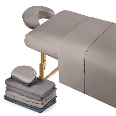 Kinlop 3 Sets Microfiber Massage Table Sheet Set 3 Colors 3 Piece Set Includes Massage Flat Sheet Fitted Sheet and Massage Face Rest Cover Stain Wrinkle-Resistant(Purple Gray, Dark Gray, Khaki)