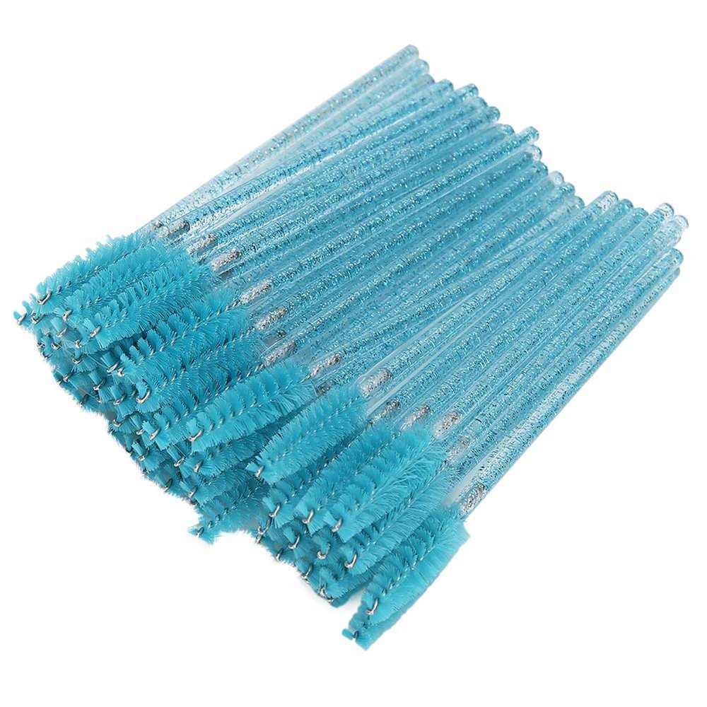 50pcs Nylon Makeup Brush Mascara Wands Eyelash Eyebrow Disposable Portable Brush Professional Makeup Tools(Light Blue)
