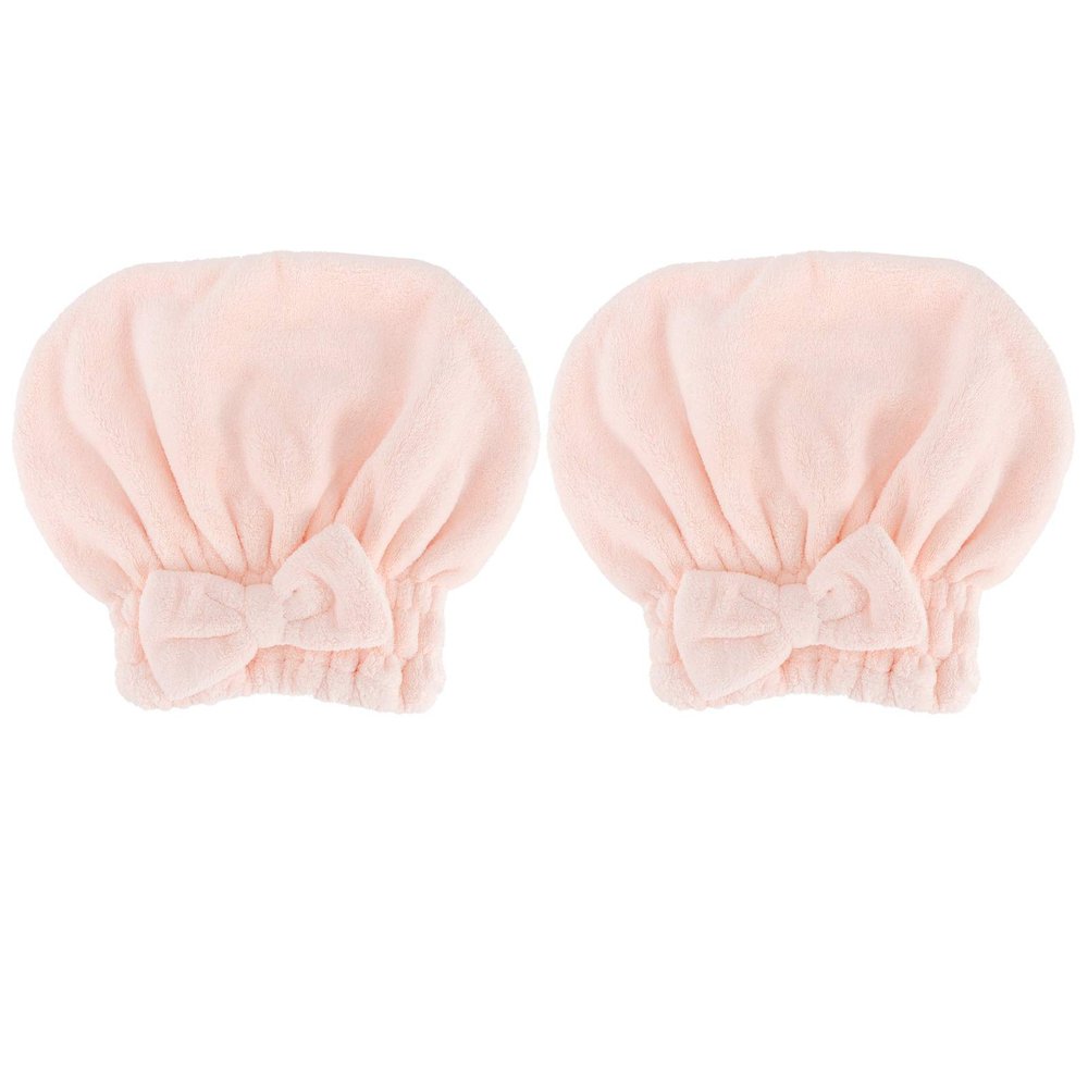 2pcs Microfiber Hair Drying Towels, Super Absorbent Quick Dry Hair Drying Caps with Bow Fast Drying Hair Turban Wrap for Women Girls(Pink)