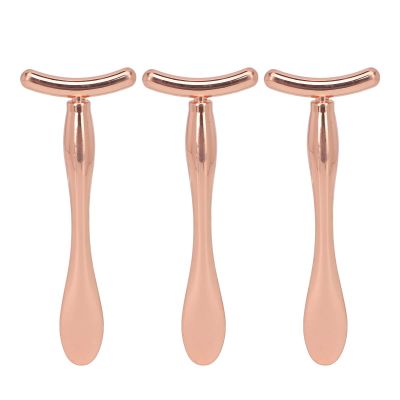 3PCS Metal Neck Firming Wrinkle Stick Set Cream Applicator Massage Tool Double Chin Remover Facial Massager T-Shape Neck Lift Firming Massager Set Eye Cream Applicator Massager for Women