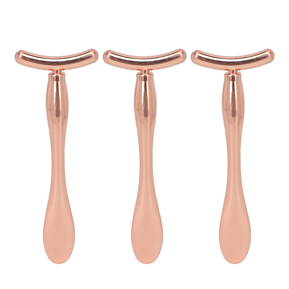 3PCS Metal Neck Firming Wrinkle Stick Set Cream Applicator Massage Tool Double Chin Remover Facial Massager T-Shape Neck Lift Firming Massager Set Eye Cream Applicator Massager for Women