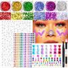 Face Glitter Body Glitter Makeup Glitter Gel with Face Gems Jewels Self Adhesive, 6 Colors Holographic Glitter Gel Hair Glitter with Stick On Gems Rhinestones for Face, Hair, Body for Festival Makeup view 1