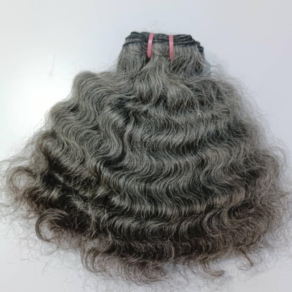 Grey - Salt and Pepper Indian Curly Human Hair Extensions - Remy Curly Grey Human Hair Extensions Single Donor Bundle (100 grams - 3.5 oz) (12 Inches)