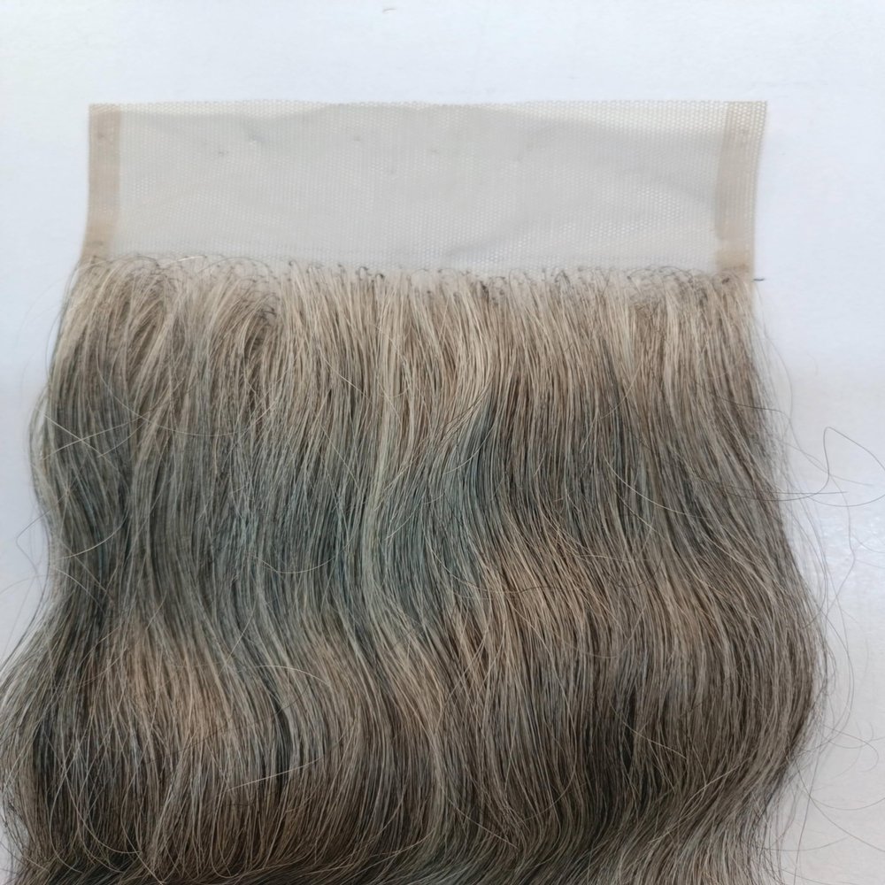 Lace Closure Grey - Salt and Pepper Straight Human Hair Extensions - 5x5 Transparent Swiss Lace Closure Raw Grey Human Hair (12 Inches)