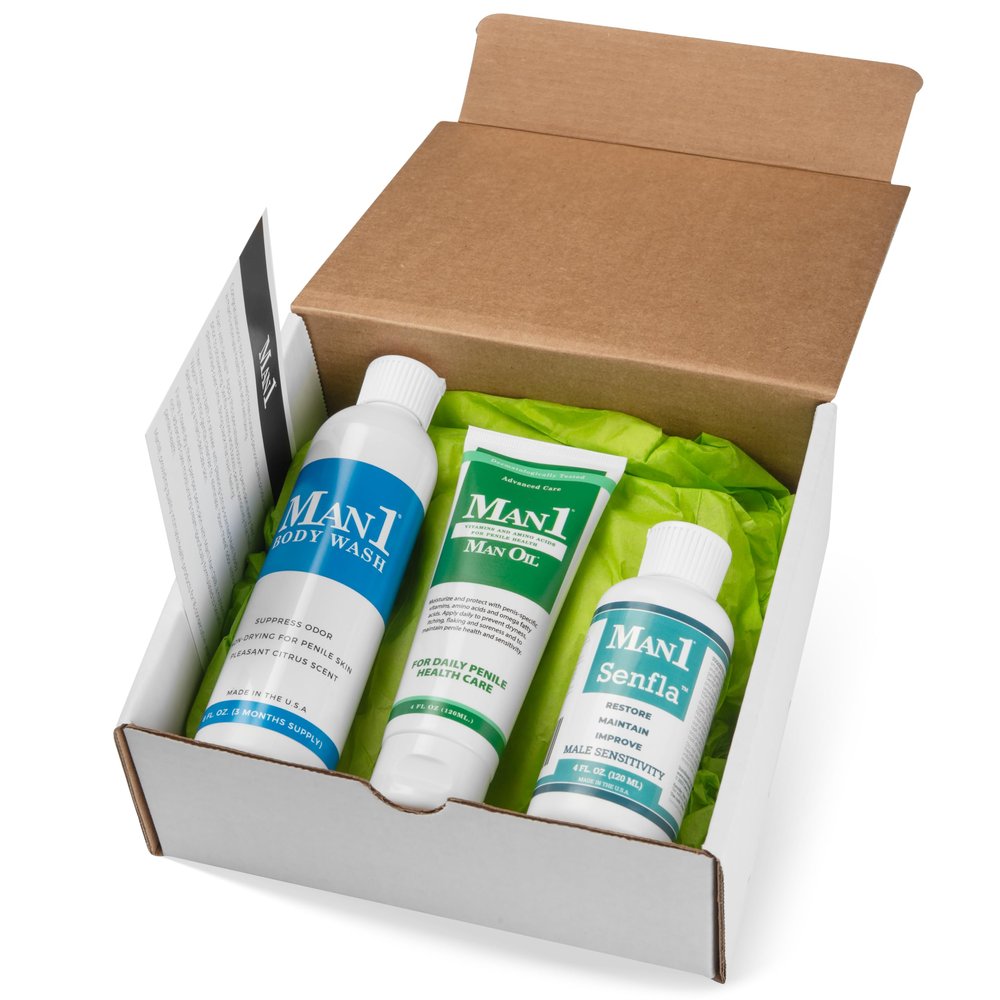 Man1 Man Oil Man1 Collection: Penile Health Gift for His Anniversary, Birthday or Holiday. Give Him a Unique Present Hell Love. Three Premium Products for Complete Penile Care, Senfla and Body Wash