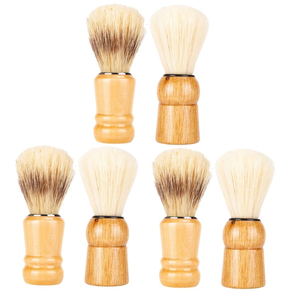 Beavorty 6pcs Men's Shaving Brush Wood Handle Shave Brush Facial Hair Styler for Dad Gentleman's Tool