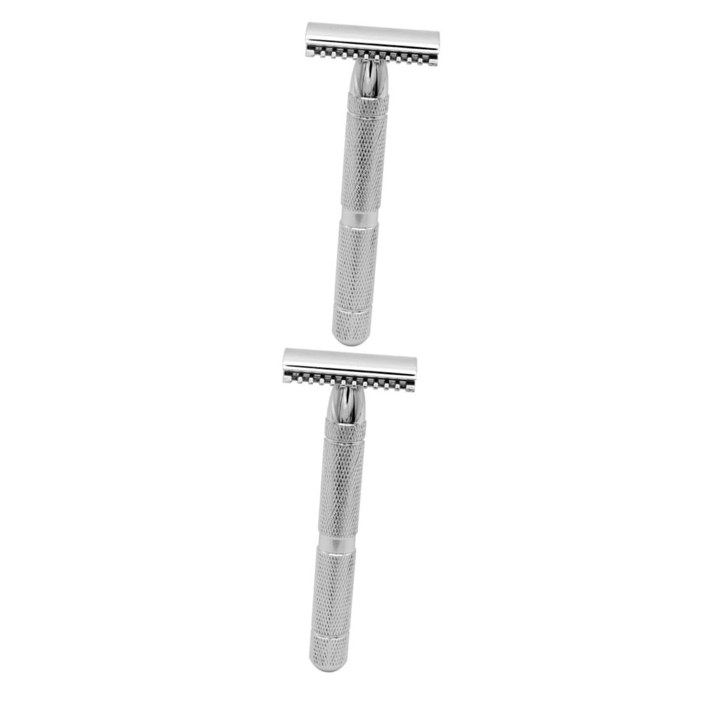 FOMIYES 2pcs Double Edge Safety Razor for Men Stainless Steel Shaving Tool Textured Grip for Professional Barbershop Home Use Leaves Skin Smooth Without Irritation