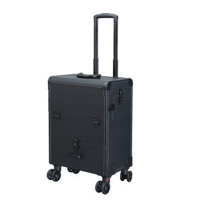 YIORYO Rolling Makeup Train Case Cosmetic Trolley Organized Aluminum Barber Case for Hairstylist Makeup Nail Tech Salon with Keys Swivel Wheels Traveling Cart Trunk (Gray : C)