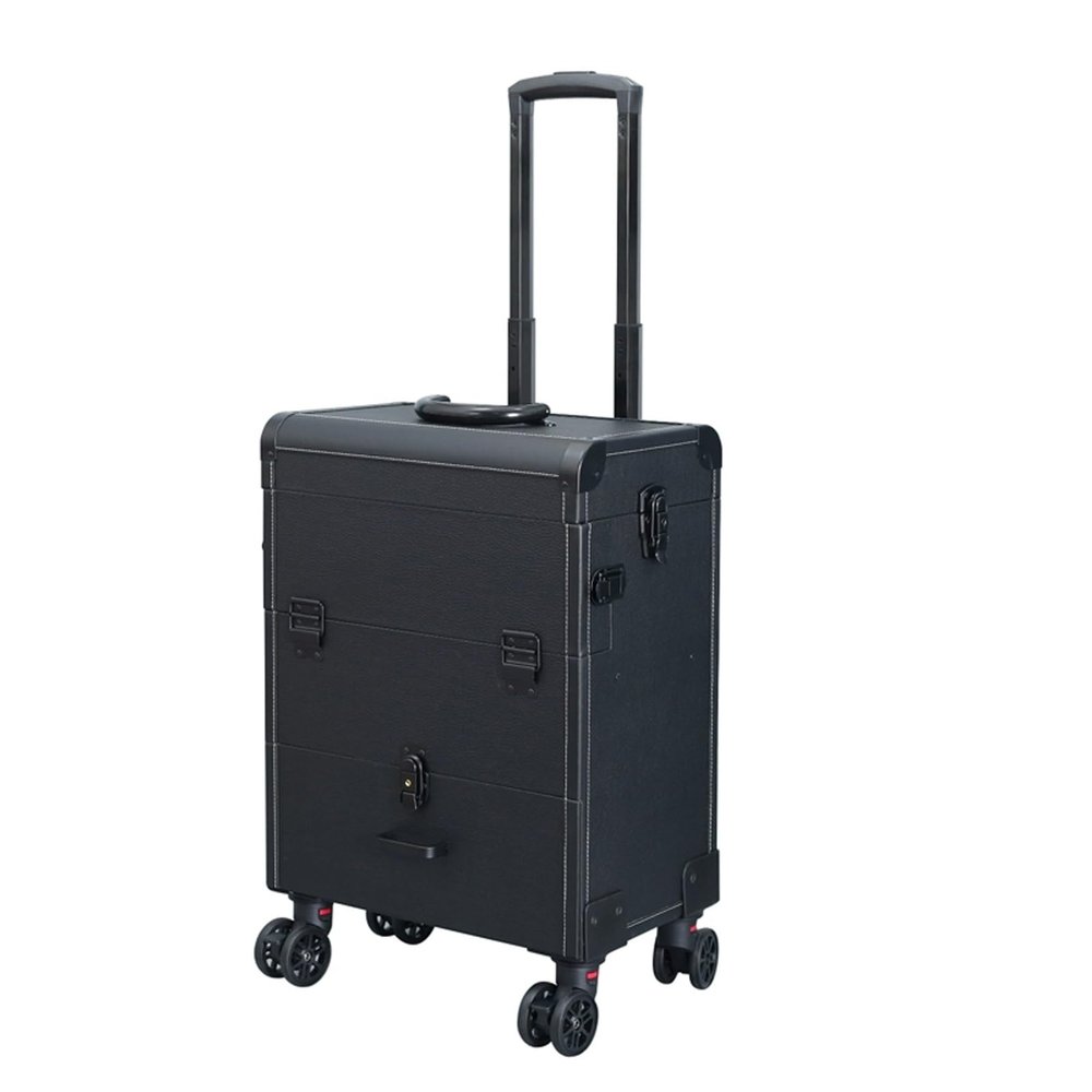 YIORYO Rolling Makeup Train Case Cosmetic Trolley Organized Aluminum Barber Case for Hairstylist Makeup Nail Tech Salon with Keys Swivel Wheels Traveling Cart Trunk (Gray : C)